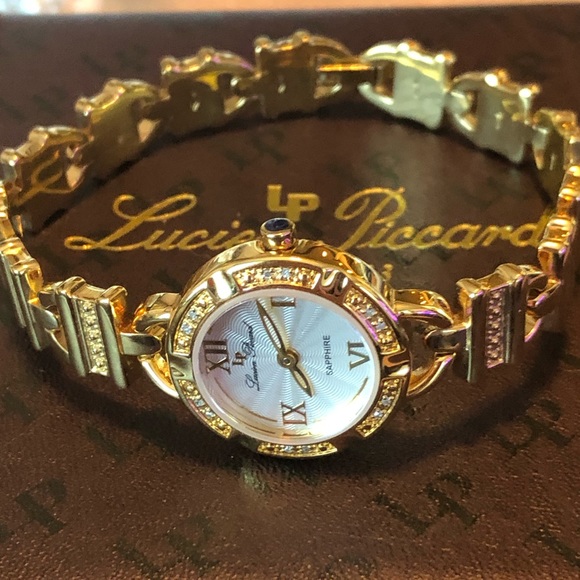 Lucien Piccard Diamond Watch in Gold Plate. New in Box!